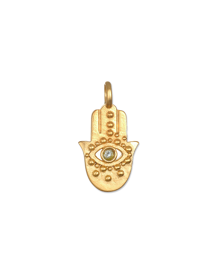 Ancient Hamsa Blue Topaz Charm Necklace Pendant