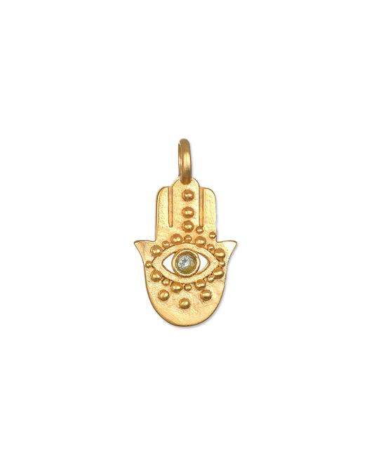 Ancient Hamsa Blue Topaz Charm Necklace Pendant