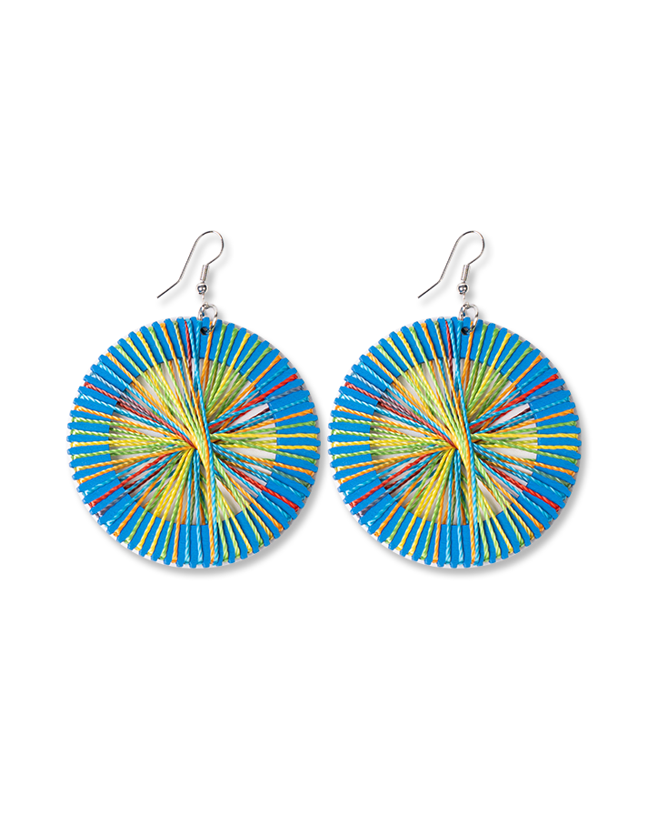 Blue round rainbow-lined earrings