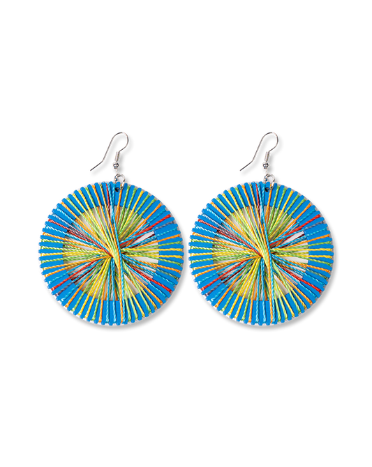 Blue round rainbow-lined earrings