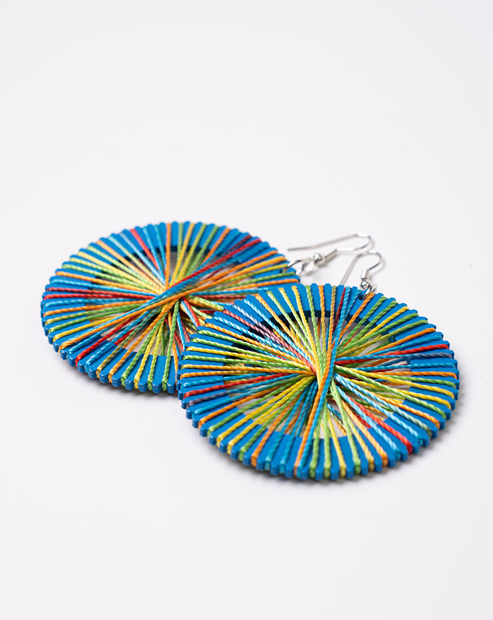 Blue round rainbow-lined earrings