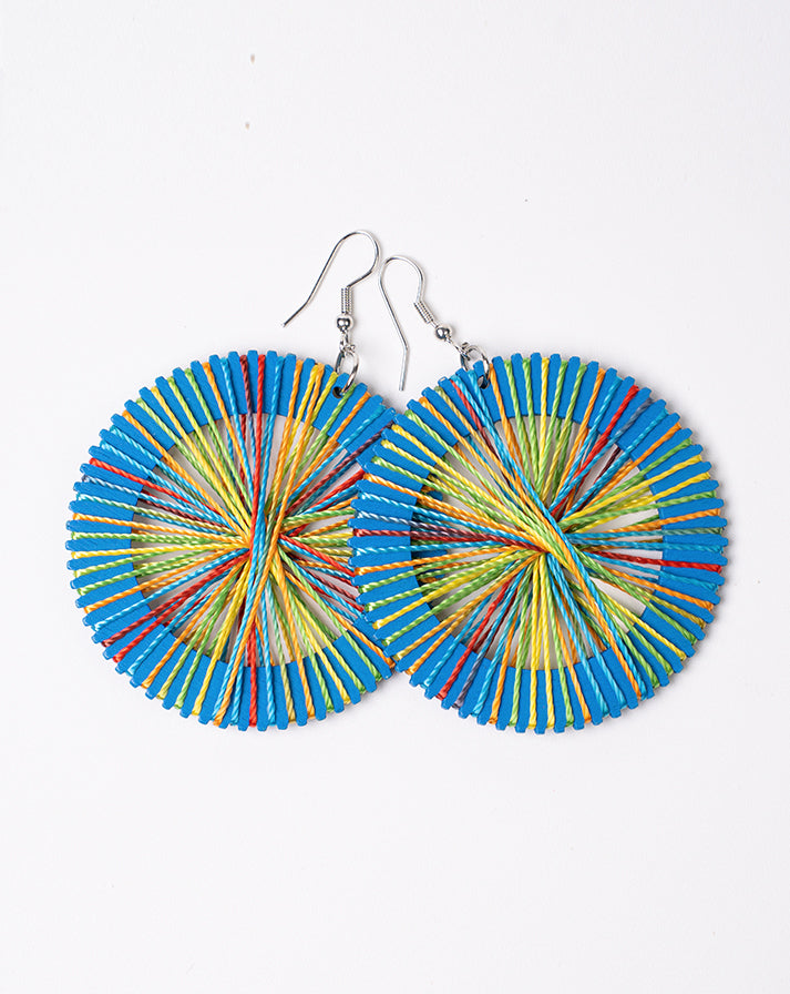 Blue round rainbow-lined earrings