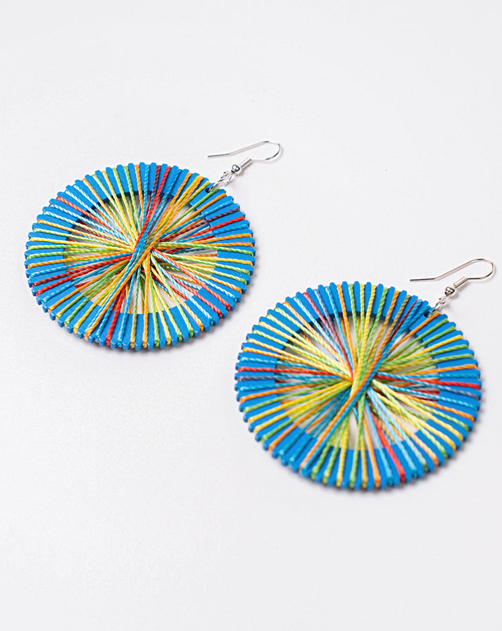 Blue round rainbow-lined earrings