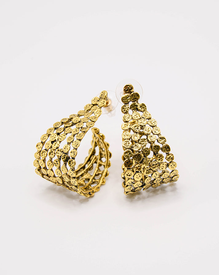 Gold Hand-Hammeled Metal Hoop Earrings