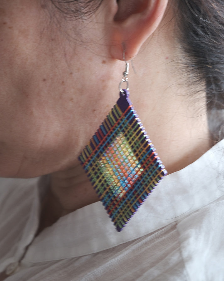 Purple square rainbow line earrings