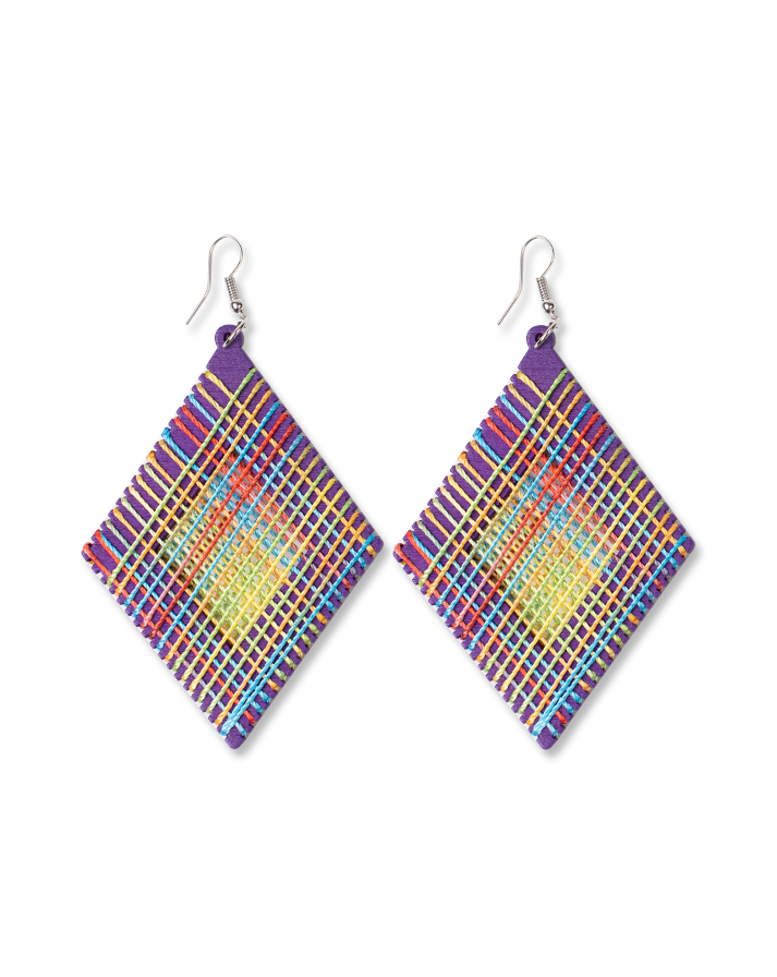 Purple square rainbow line earrings