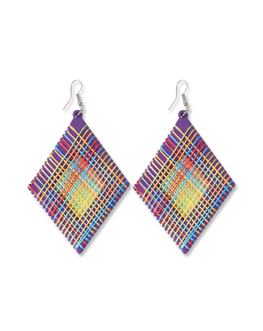 Purple square rainbow line earrings