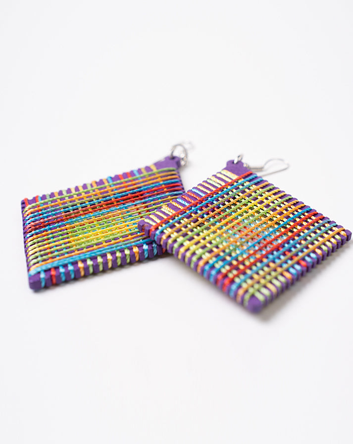 Purple square rainbow line earrings