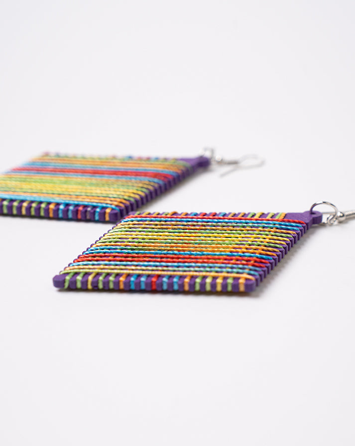 Purple square rainbow line earrings