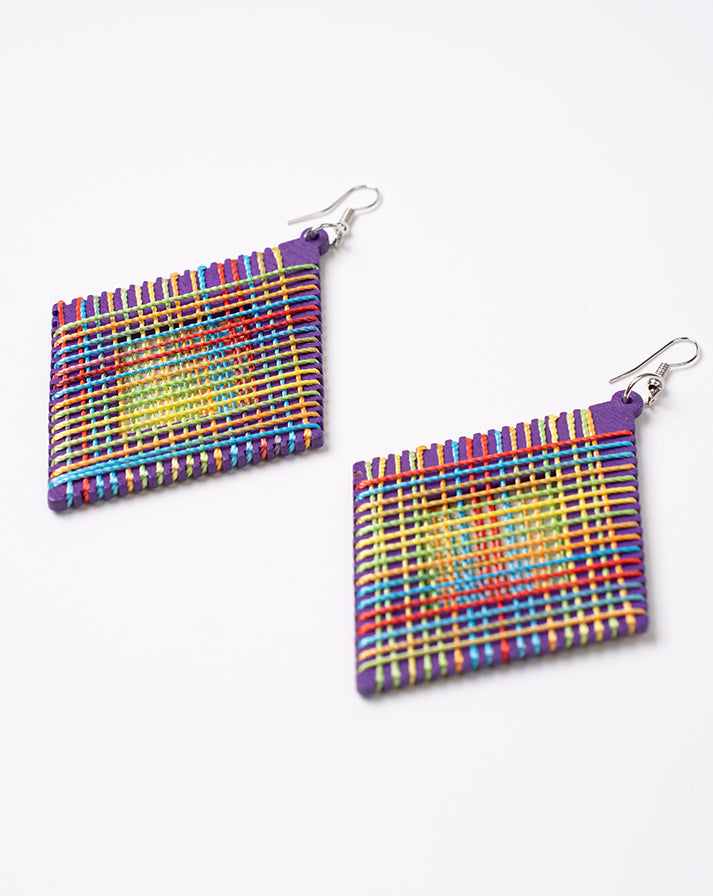 Purple square rainbow line earrings