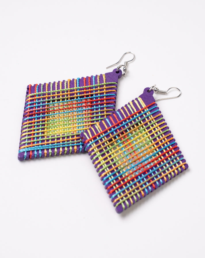 Purple square rainbow line earrings