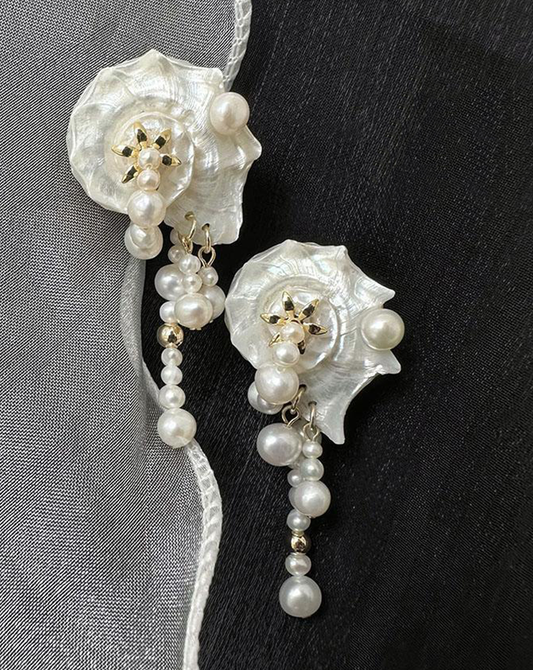 Sral Earrings Withnatural Irregularity Seashells And Freshwater Pearls