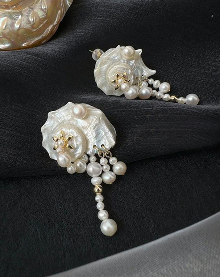 Sral Earrings Withnatural Irregularity Seashells And Freshwater Pearls