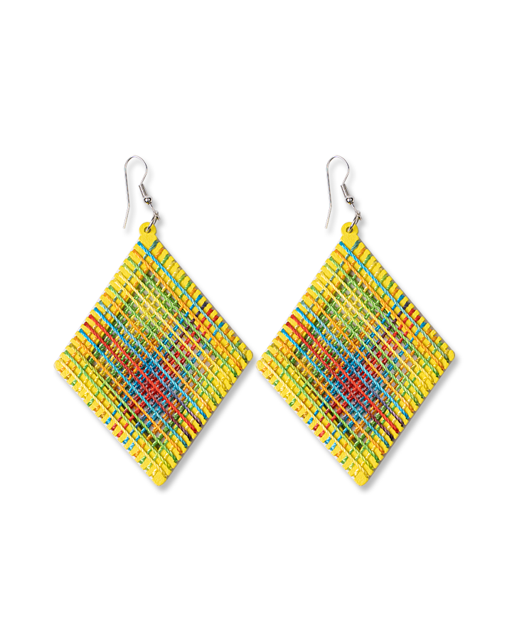 Yellow block rainbow line earrings