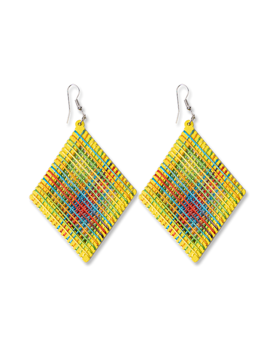 Yellow block rainbow line earrings