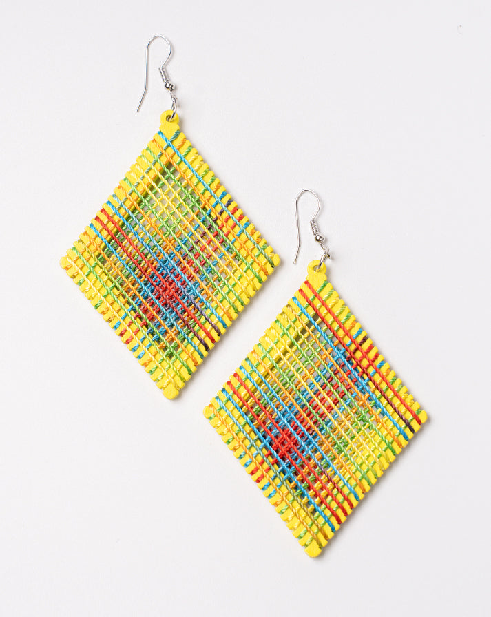 Yellow block rainbow line earrings