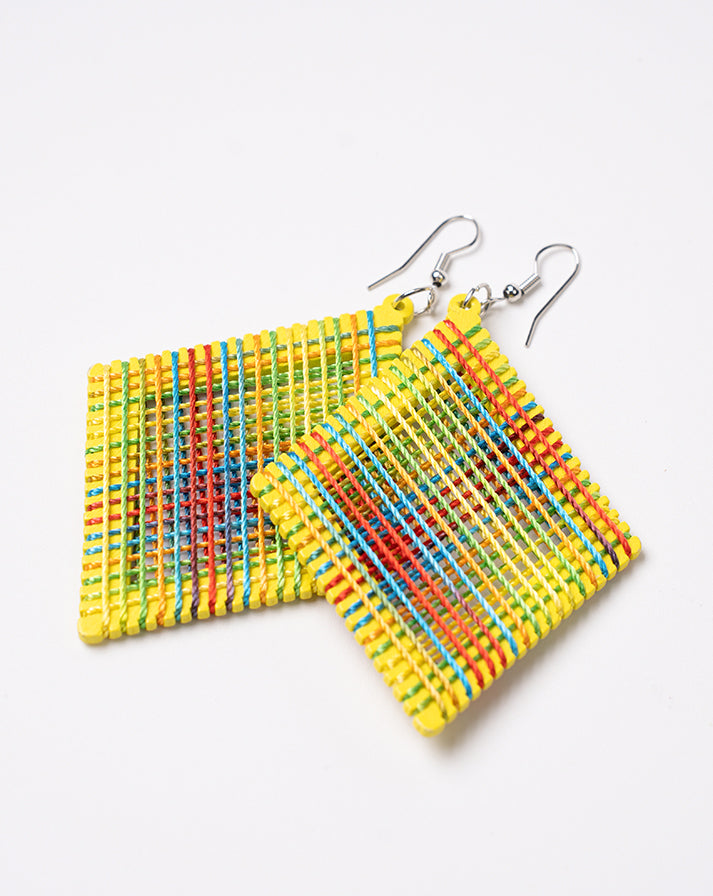 Yellow block rainbow line earrings