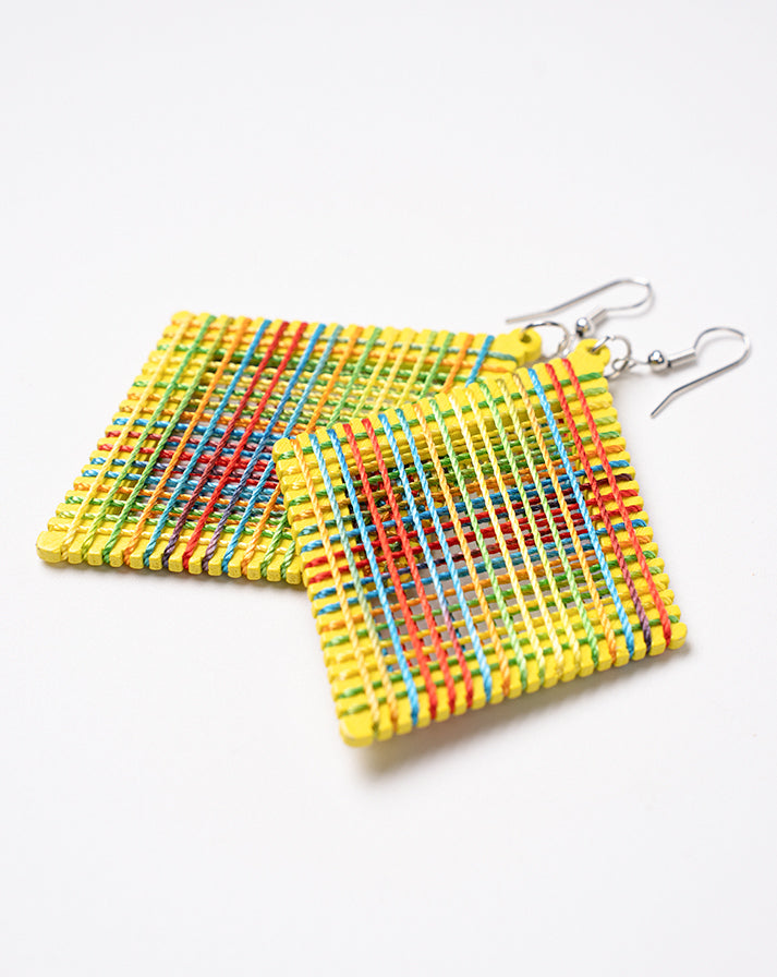 Yellow block rainbow line earrings