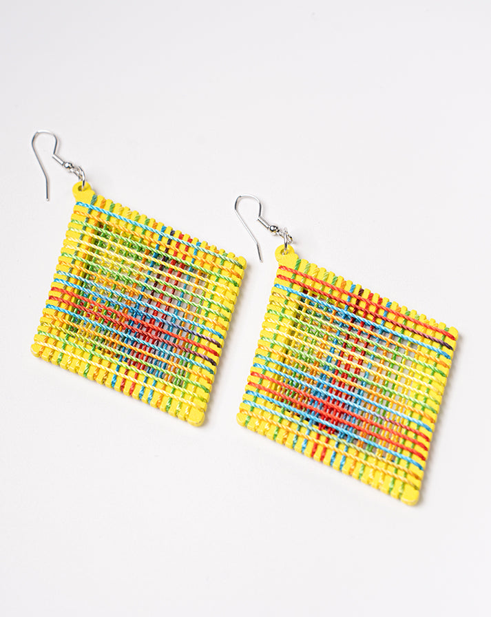 Yellow block rainbow line earrings